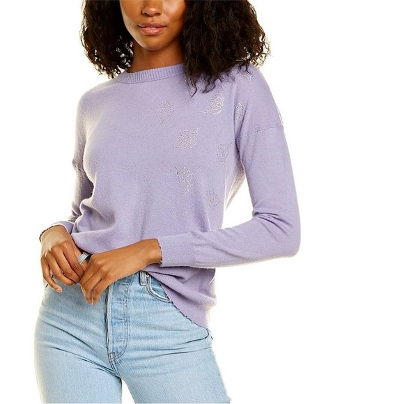 ZADIG VOLTAIRE Cashmere & Wool Lilac Crystal Leaf Crewneck Pullover Sweater XS - Picture 1 of 6